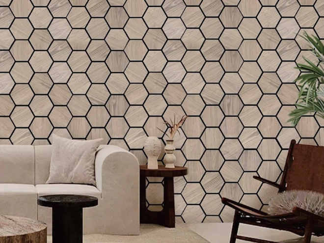 Hexagonal Wood Slat Panel